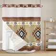 thumbnail image 6 of No Hook Shower Curtain with Snap in Liner, Boho Aztec Tribal Totem Ethnic Style Waterproof Fabric Bathroom Curtain Mesh Top Window, Retro Brown Wood Board Shower Curtains 72x72in, 6 of 9