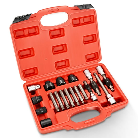 18PCS Alternator Freewheel Pulley Removal Set Automotive Repair Tools with TRX-Star, Spline Hex Adapters