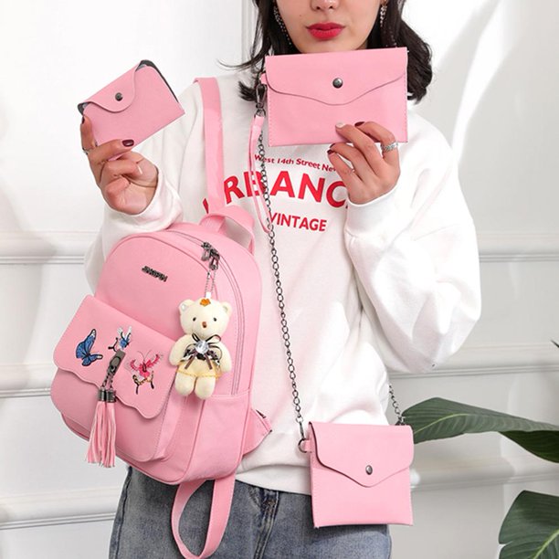 4 unids/set mochila con estampado de mariposas, bolsos de hombro para mujer, embrague (rosa) Tmvgtek Para estrenar