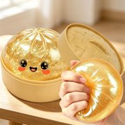 Glitter Dumpling Squishies, Cute Stretchable Squishies Stress Balls with Box, Fidget Sensory Squeeze Toys for Party Favors & Stocking Stuffers (Gold)