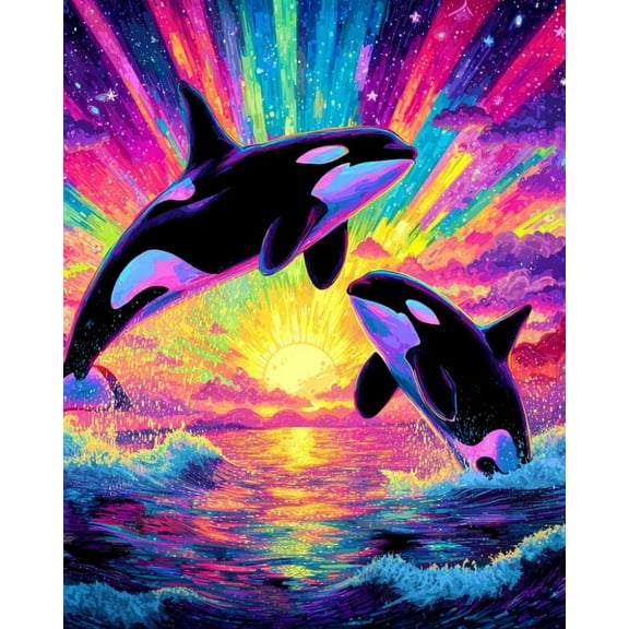 Paint by Numbers for Adults Kids Beginner Rainbow Whale Leap DIY Acrylic Painting by Numbers Kits with Brushes Acrylic Pigment Home Decoration Gifts 16 x 20 inch