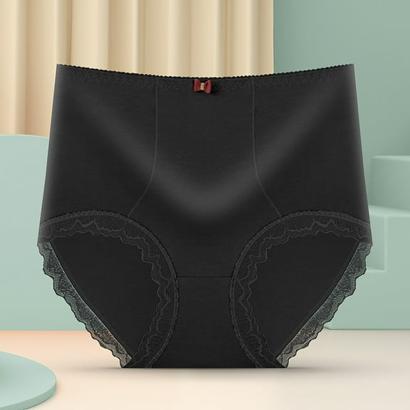 YWDJ Period Underwear for Women Breathable Lace Lightweight High Waist No Show Fashion Breathable Soft Stretch Panties Underwear With Belly Briefs Black One Size