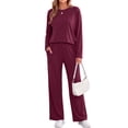 thumbnail image 5 of MOSHU 2 Piece Lounge Sets for Women Side Slit Pajamas Sets Loose Long Sleeve Tops and Wide Leg Pants Casual Outfits, 5 of 12