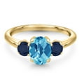 thumbnail image 3 of Gem Stone King 2.00 Ct Oval Checkerboard Swiss Blue Topaz Blue Sapphire 18K Yellow Gold Plated Silver Ring, 3 of 6