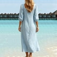 thumbnail image 6 of Odbmxy 3/4 Sleeve Midi Dresses for Women Cotton Linen Fall Peasant Tunic Square Neckline Puff Sleeve Dresses for Women, 6 of 8