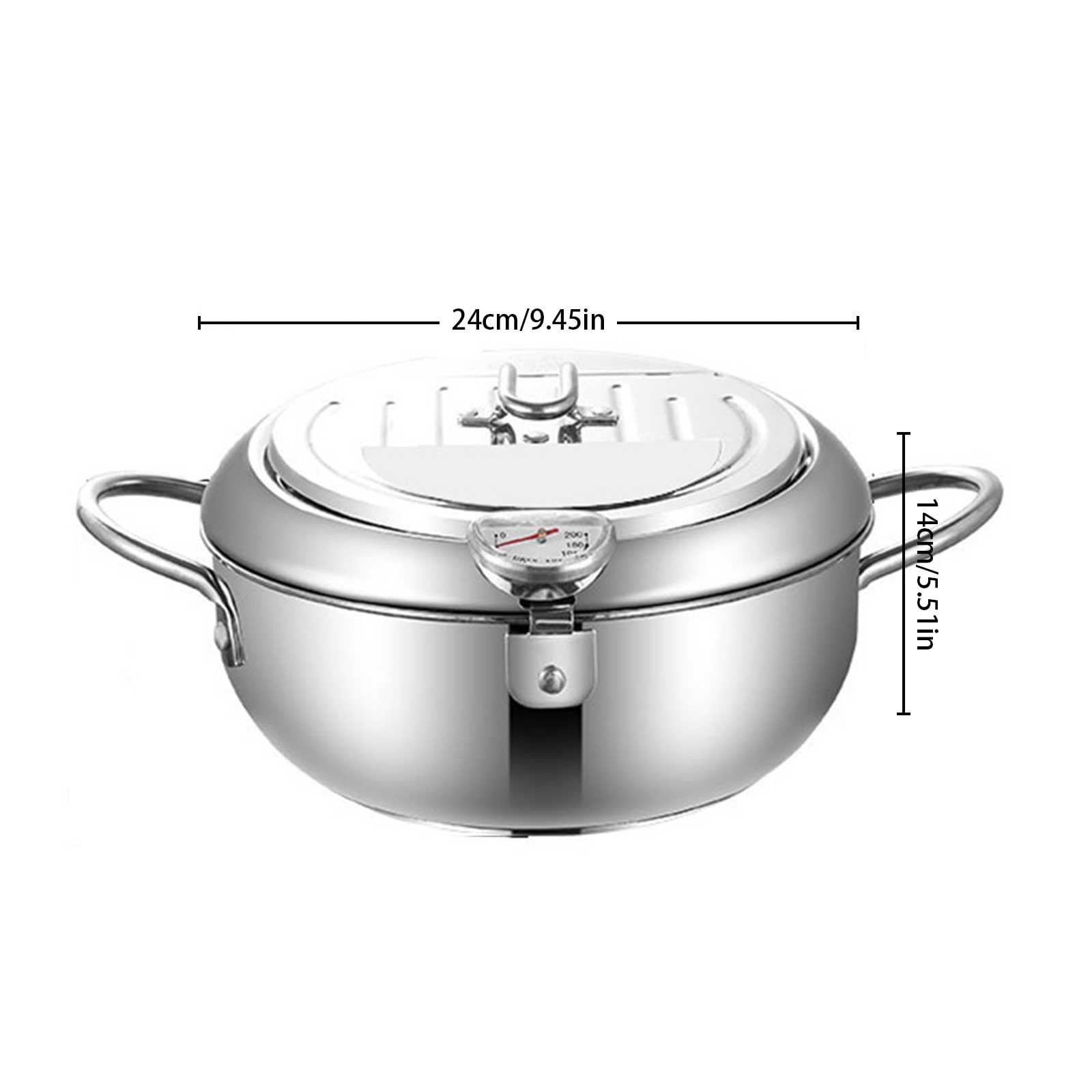 Cooking Utensils Clearance! One Piece Stainless Steel Frying Pan Stainless Deep Fryer New Japanese Deep Fryer Pot Stainless Deep Frying Pan with Lid Temperature & Oil Drip Drainer Filter Rack For