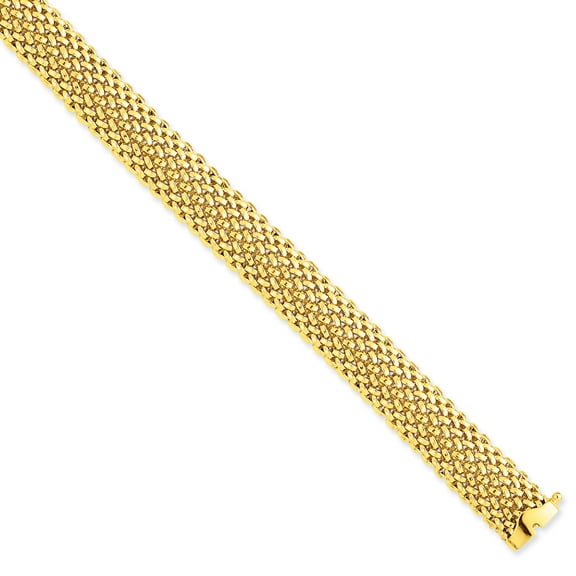 14K Yellow Gold 7.25in 12.5mm Polished Mesh Bracelet