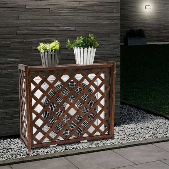 Carbonized Wood Air Conditioner Fence Screen – Durable, Stylish Protection for Outdoor Units – Safe, Ventilated, Easy Installation – Ideal for Pets, Trash Cans & More
