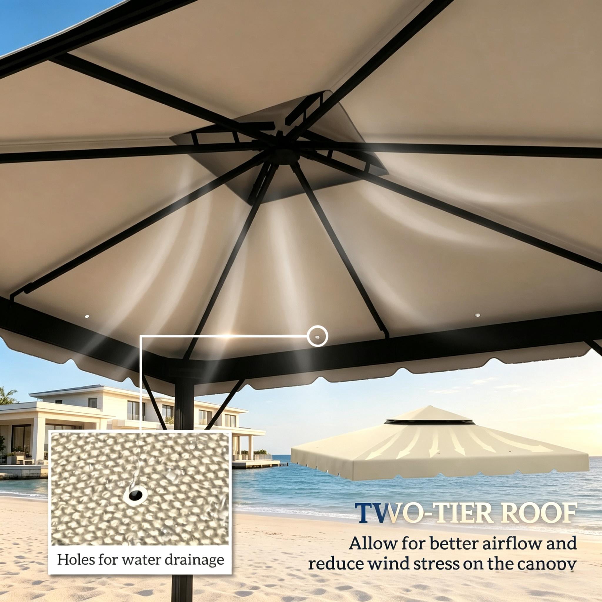 Outdoor Shelter Cover, Replacement Gazebo Top Cover with Double-Tier Ventilation Design, Garden Replacement Canopy Cover (Only Including Replacement Gazebo Top Cover)