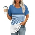 thumbnail image 4 of GSPCLAM Summer Blouses for Women 2025 Casual Crew Neck Short Sleeve Loose Fit Tops for Holiday Striped Print Plus Size T Shirts Blue, 4 of 5