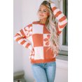 thumbnail image 3 of I AM A FASHION JUNKY Brown Checkered Floral Print Striped Sleeve Sweater, 3 of 8