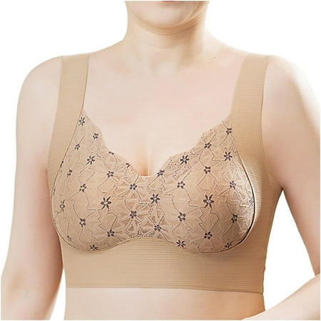 Busydd Womens Bras High Support Sports Bra Full Figure Seamless Underwear Lace Bralettes for Women No Underwire Comfort Embroidered Wireless Everyday Bralettes Solid Color Push Up Bra