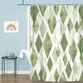 thumbnail image 4 of Sage Green Shower Curtain Set, Modern Geometric Diamond Pattern Print Art Decor Waterproof Bath Curtain, Green Gold Abstract Fabric Polyester Shower Curtains with Hooks for Bathroom,72X72IN, 4 of 5