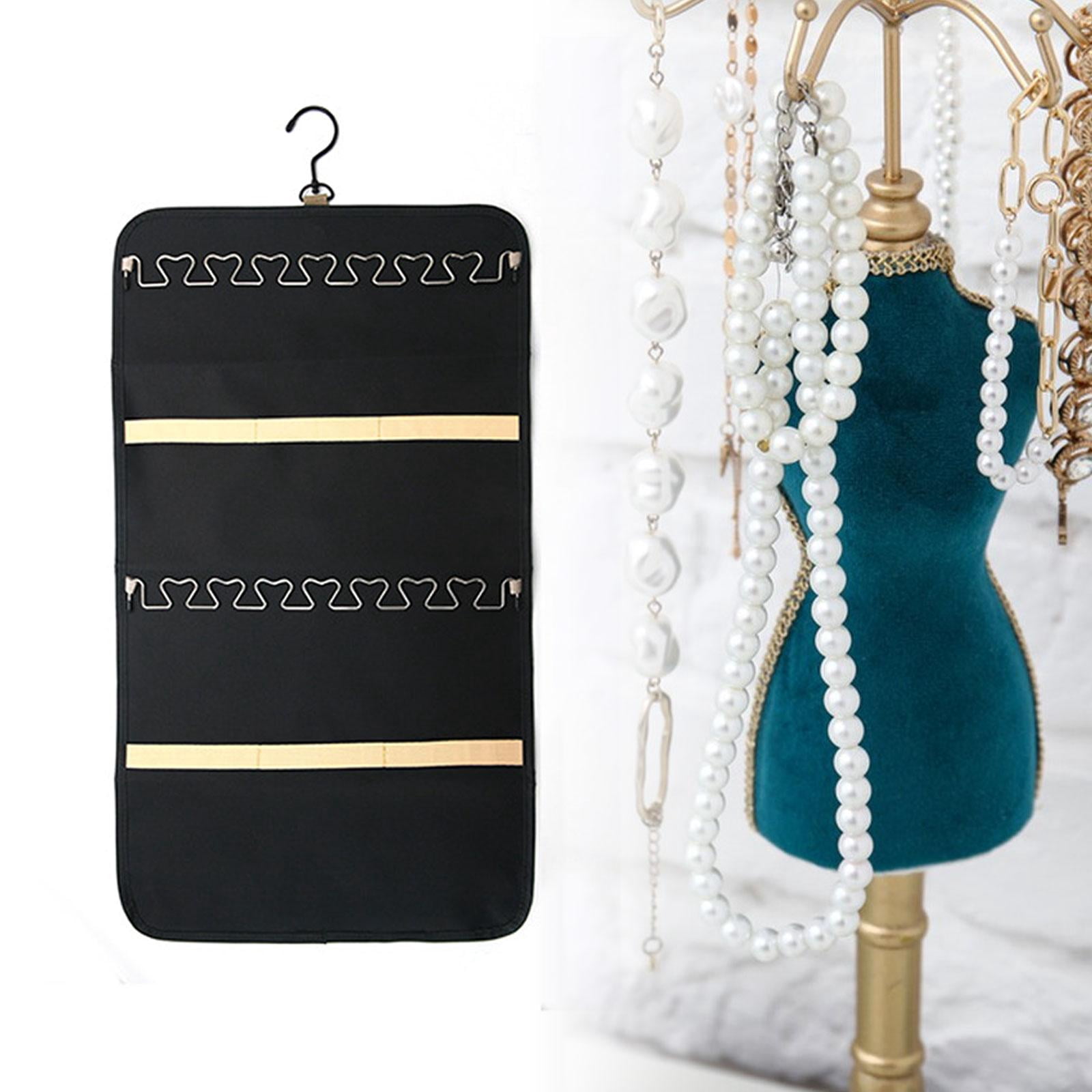 FVDPWYE Double Sided Hanging Jewelry Organizer Jewelry Roll for Earrings Rings Wall Door Black