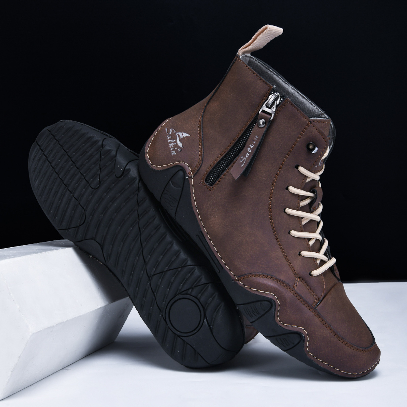 Dakaela Men's Suede Chukka Boots Lightweight Barefoot Walking Shoes High Top Slip on Hiking Sneakers