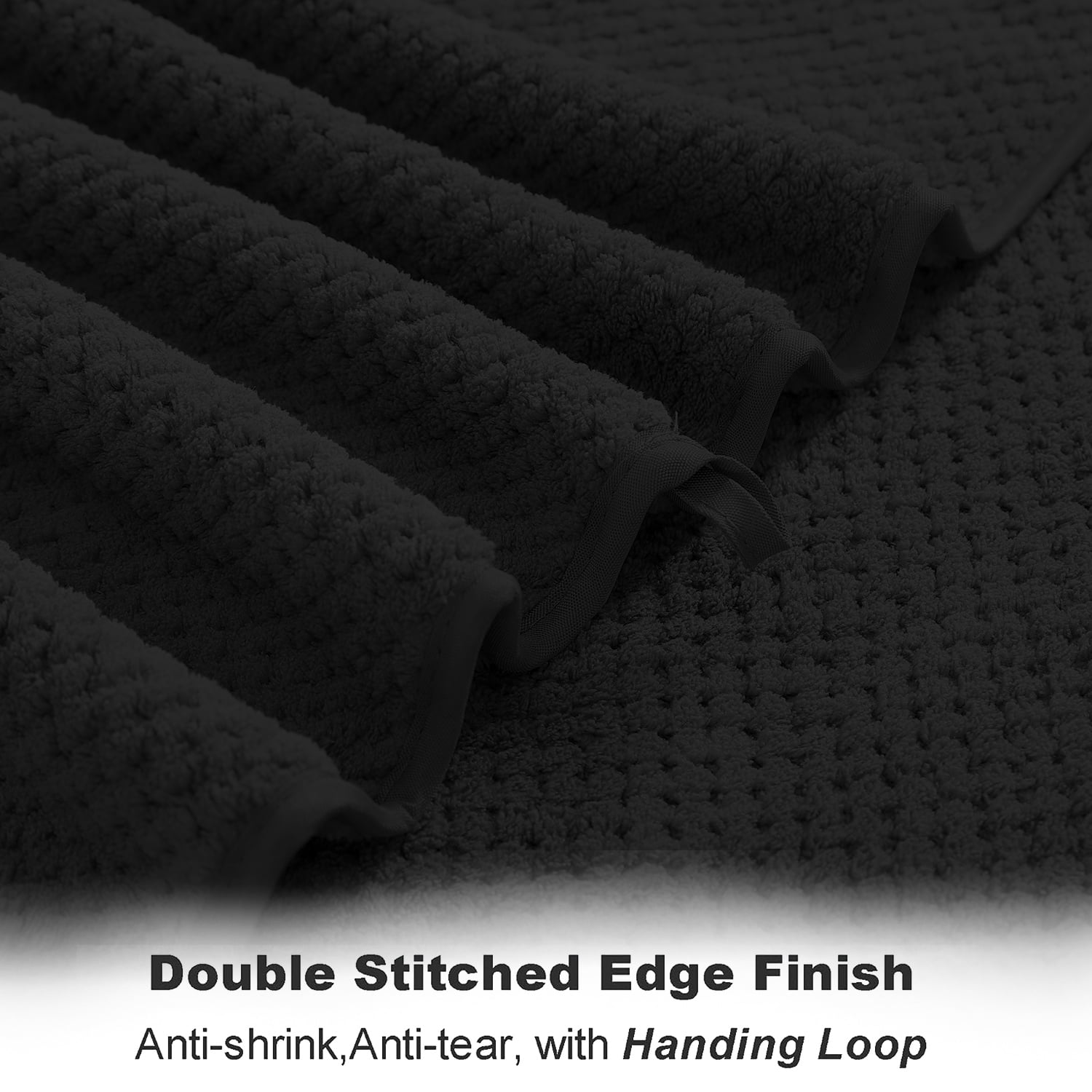 Smuge 2 Pack Hand Towels (16 x 31 in, Black) 600 GSM Ultra Soft Microfiber Towel Set Thick Cozy Quick Dry Shower Hand Towels for Bathroom Kitchen Spa Hotel Gym