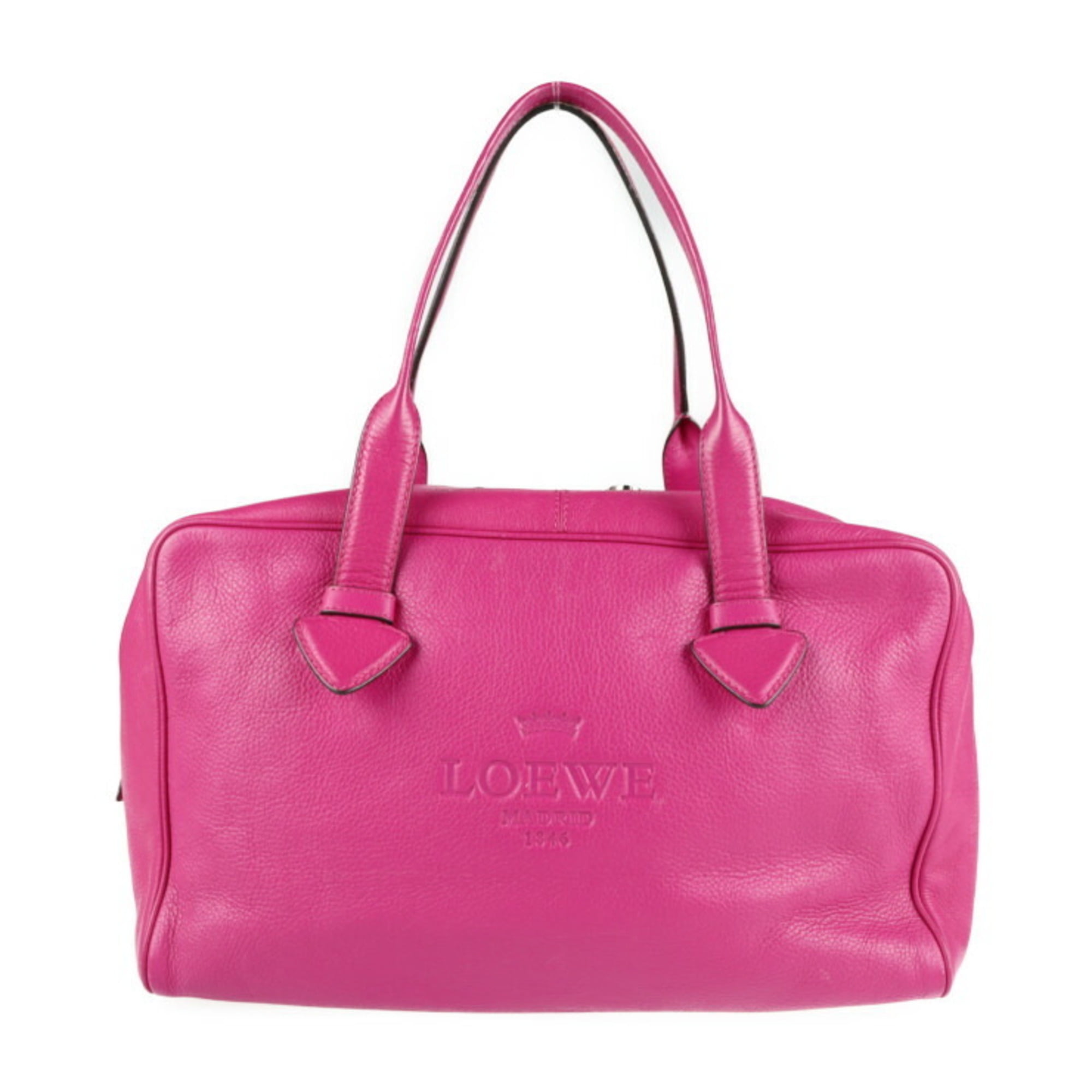 Authenticated Used LOEWE Loewe heritage handbag leather pink Boston bag ...