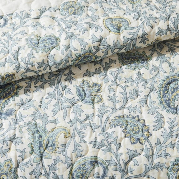 6 Piece Cotton Percale Quilt Set with Throw Pillows Aqua Full/Queen