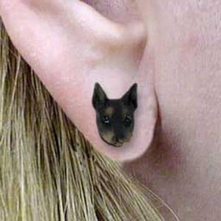 DHE25A Doberman Pinscher Black w/Cropped Ears Earrings (Best Way To Post Doberman Ears)