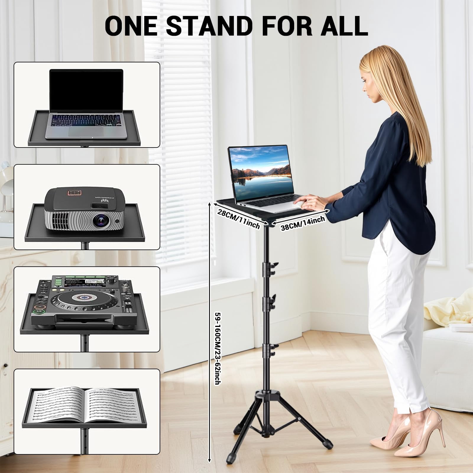 Laptop Stand, Projector Stand, Adjustable Height 26 to 63 Inch Laptop Tripod Stand, Portable Tripod Tall Floor for Office Home or Studio