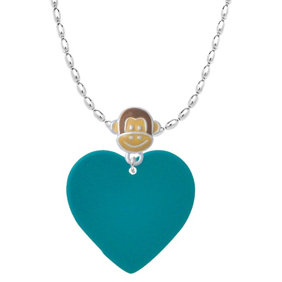 Delight Jewelry Acrylic 1" Teal Heart Mia Monkey Charm Necklace