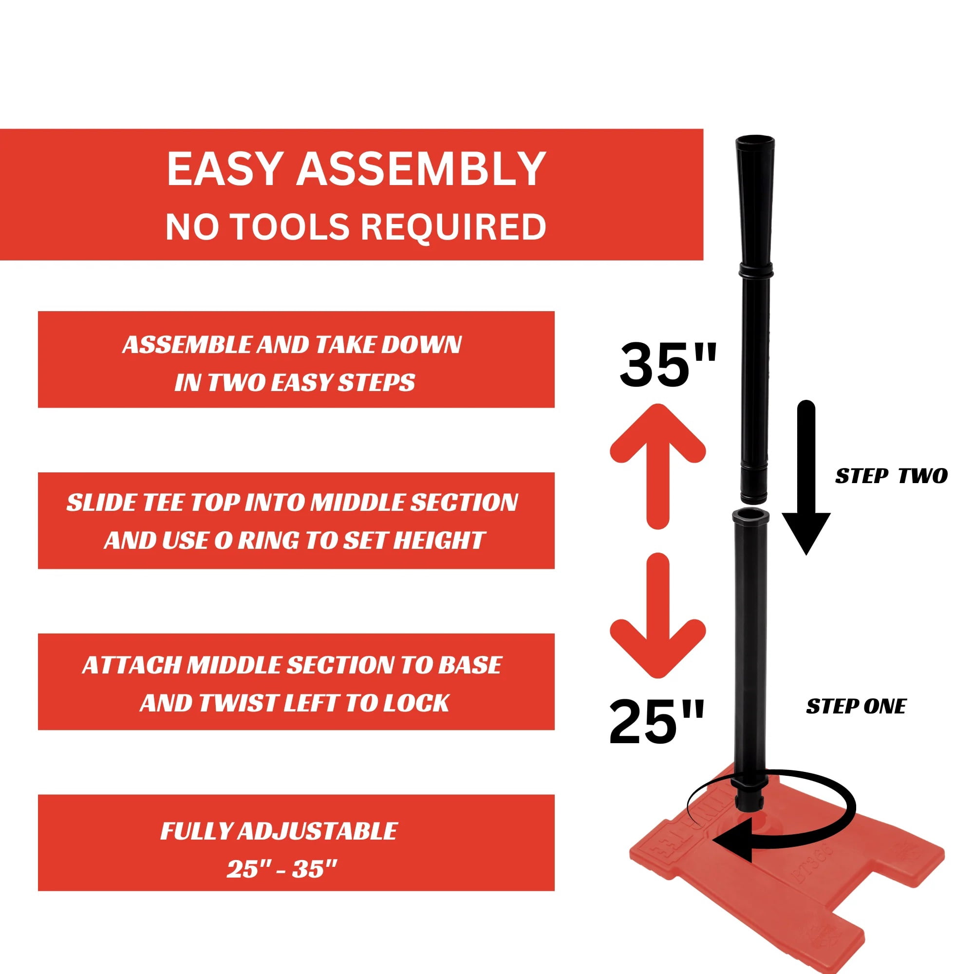 Rotor System USA Pro Series Adjustable Baseball / Softball Batting Tee Red Base