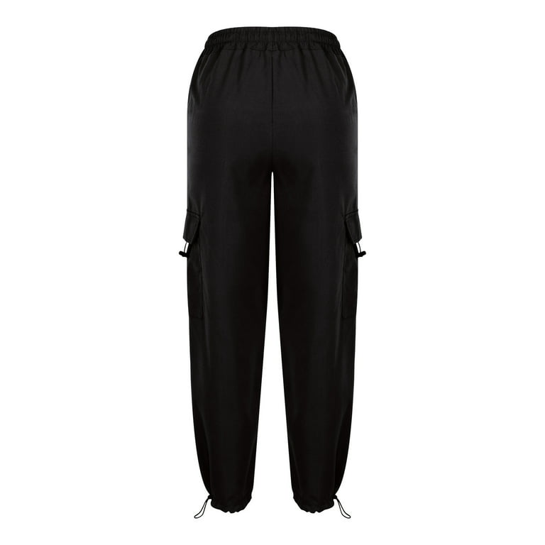  KCaHFO Baggy Parachute Pants for Women Drawstring Elastic High  Waist Cargo Pants Multiple Pockets Jogger Y2K Pants Black : Clothing, Shoes  & Jewelry