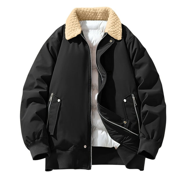 WRKEKC Manteau Vintage d'Extérieur pour Homme à Col Rabattu, Manteau Lourd à Manches Longues avec Poches Zippées pour Style Rétro Urbain et pour Toutes Saisons Noir m