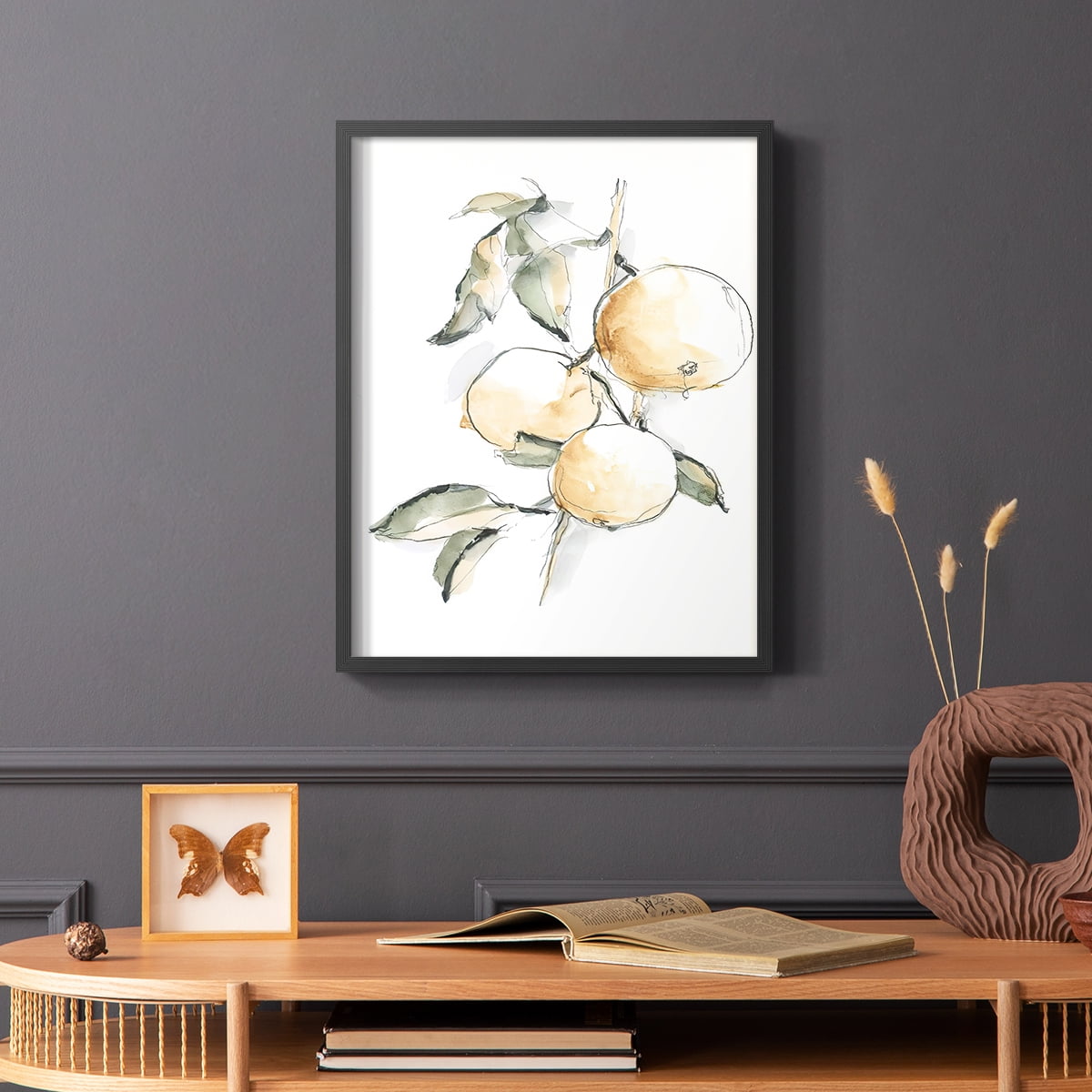Watercolor Fruit Contour II Framed Print in Black Solid Wood 16 x 20 Framed Print