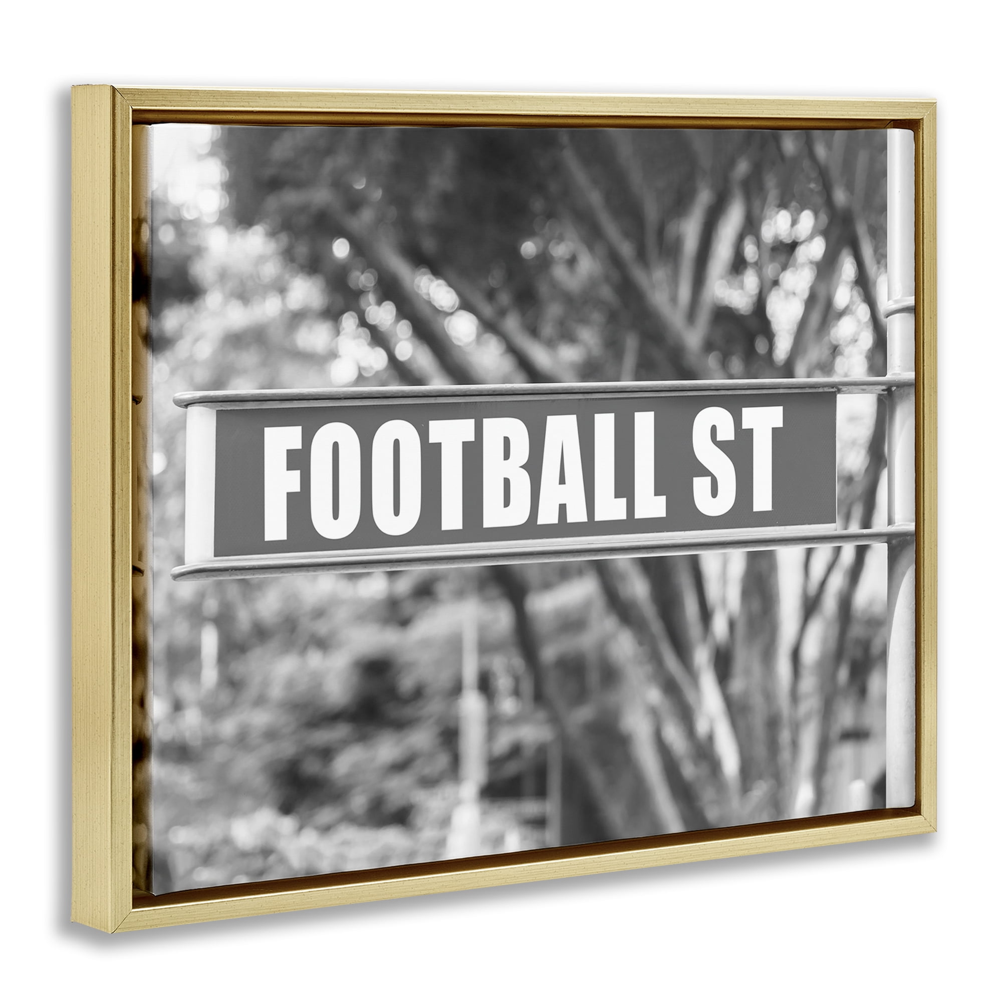 Stupell Industries Football Street Sign Sports Photography Gold Floater Framed Canvas Art Print Wall Art, 31 x 25