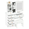 thumbnail image 4 of Vanity Table with Adjustable 3 Color Brightness Adjustment Sliding Lighted Mirror, Dressing Table Set with 6 Drawers And Multi Hidden Storage Shelves, Dorm Home Bedroom Desk with Cushioned Stool, 4 of 8