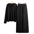 thumbnail image 3 of Conjuntos de Dos Piezas para Mujer, Sudadera de Larga con Cuello en V y Pantalones Anchos, Conjuntos de Chándal para Estar en Casa Negro M, 3 of 10