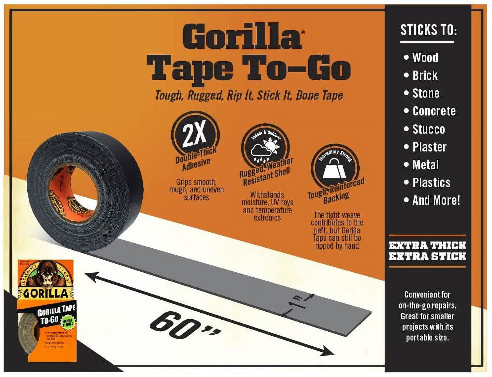 Gorilla Tape ToGo, Black Pack of 6