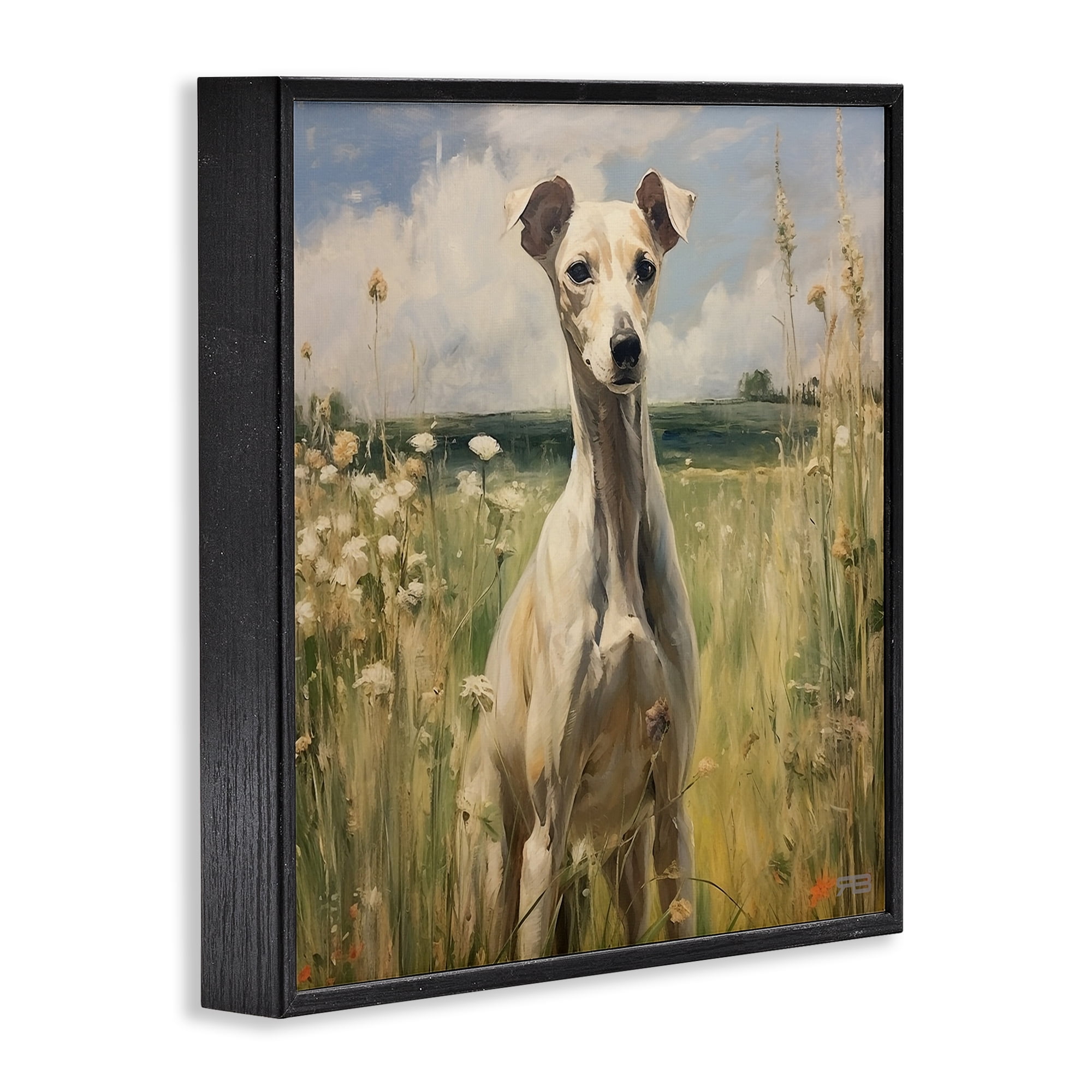 Stupell Industries Greyhound Dog Landscape Landscape Painting Black Framed Art Print Wall Art, 12 x 12