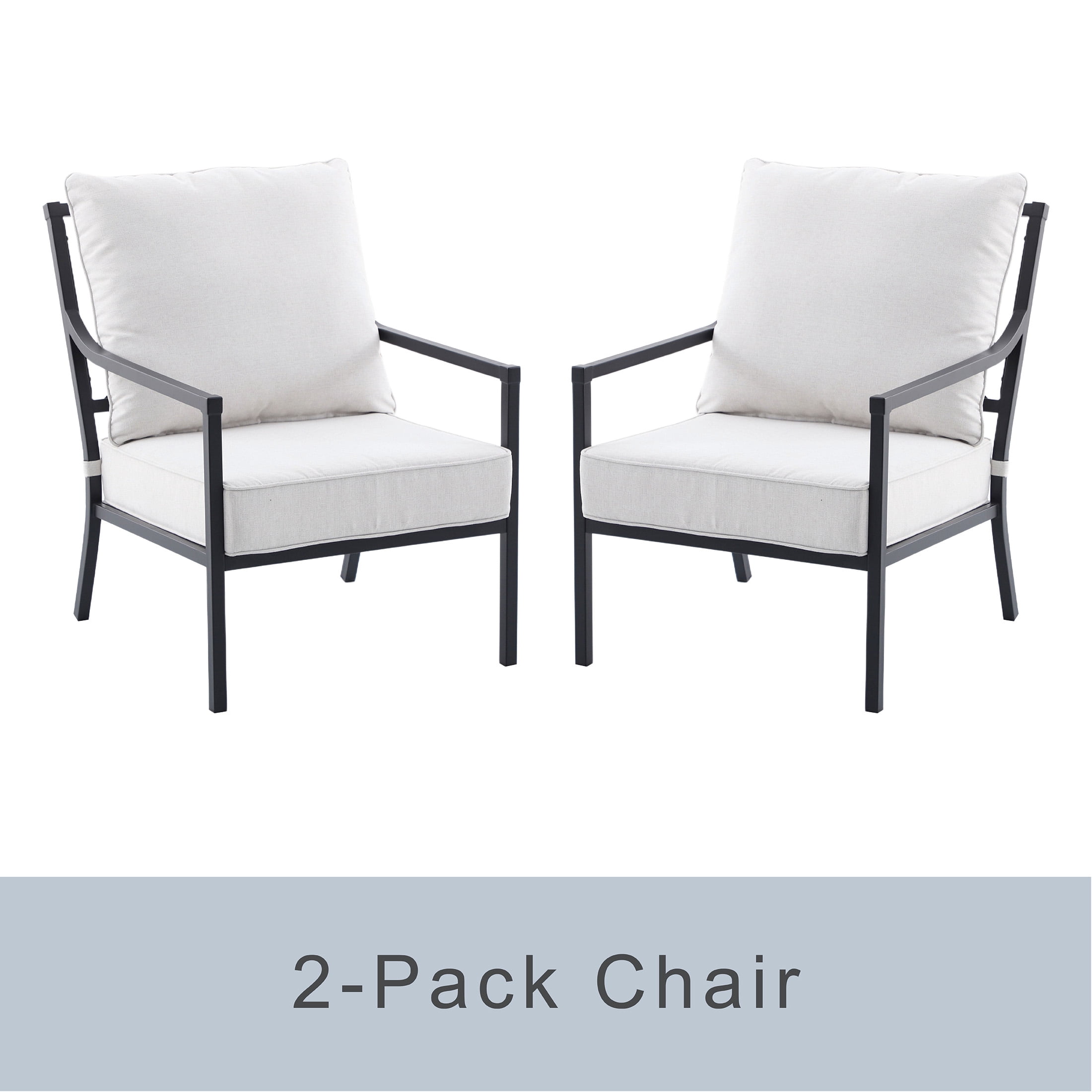 My Texas House Cambria 2-Pack Steel Outdoor Patio Conversation Chairs, White/Black