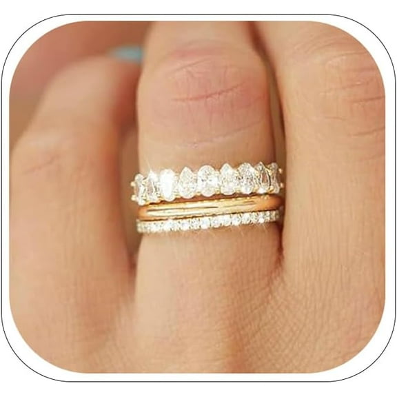 Gold Rings for Women Non Tarnish 14K Gold Plated Stacking Cubic Zirconia Thumb Ring Set Pack Statement Chunky Band Rings Promise Engagement Rings Size 6 7 8 9 10