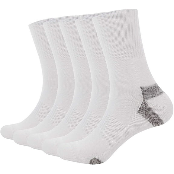 SERISIMPLE Bamboo Women Crew Cushion Moisture Wicking Soft Athletic Socks 5 Pairs (White, Large)