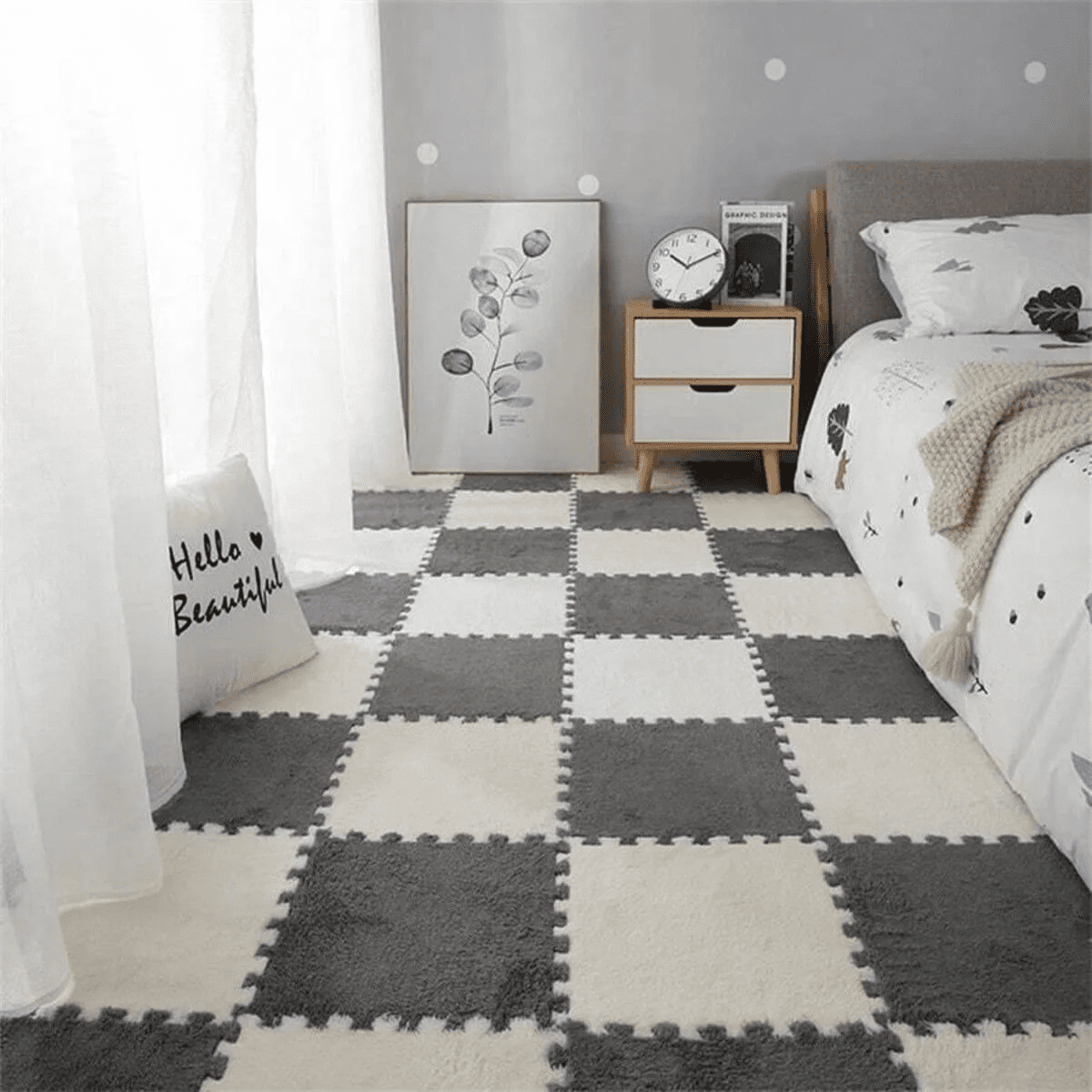 20Piece Carpet Squares Puzzle Mat 11.8" x 11.8" Plush Interlocking Carpet Tiles, Foam Floor Tiles for Baby Play Mat - Kids Soft Play Mats Anti Slip Jigsaw Flooring Playmat Playroom Rug