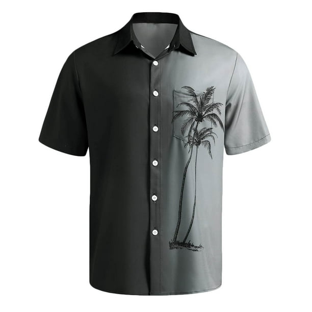 Camisas de Lino para Hombres, Manga Corta Camisa de Boliche Vintage con Cuello Cubano, Botón de Verano de Playa Casual