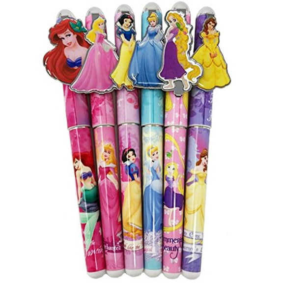Disney Princess Pens Set with Assorted Characters, Fine Point, 0.7 mm, Assorted Ink Colors, 6 Count