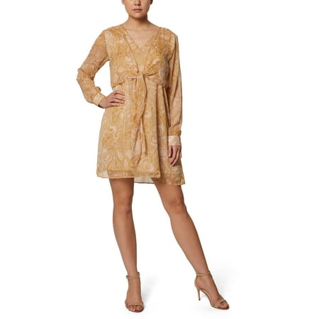 Laundry V-Neck Long Sleeve Tie Front Paisley Print Chiffon Dress-MULTI / 0