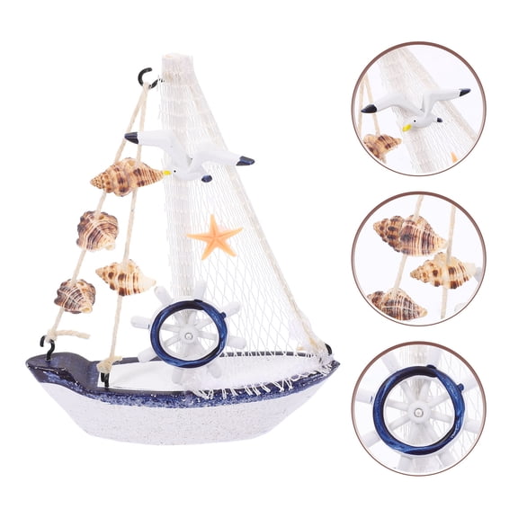 LOLIPPYY 14.5 Inch White Wooden Sailboat Model, Nautical Decor for Coastal Home, Rustic Table Centerpieces and Beach Style Decoration