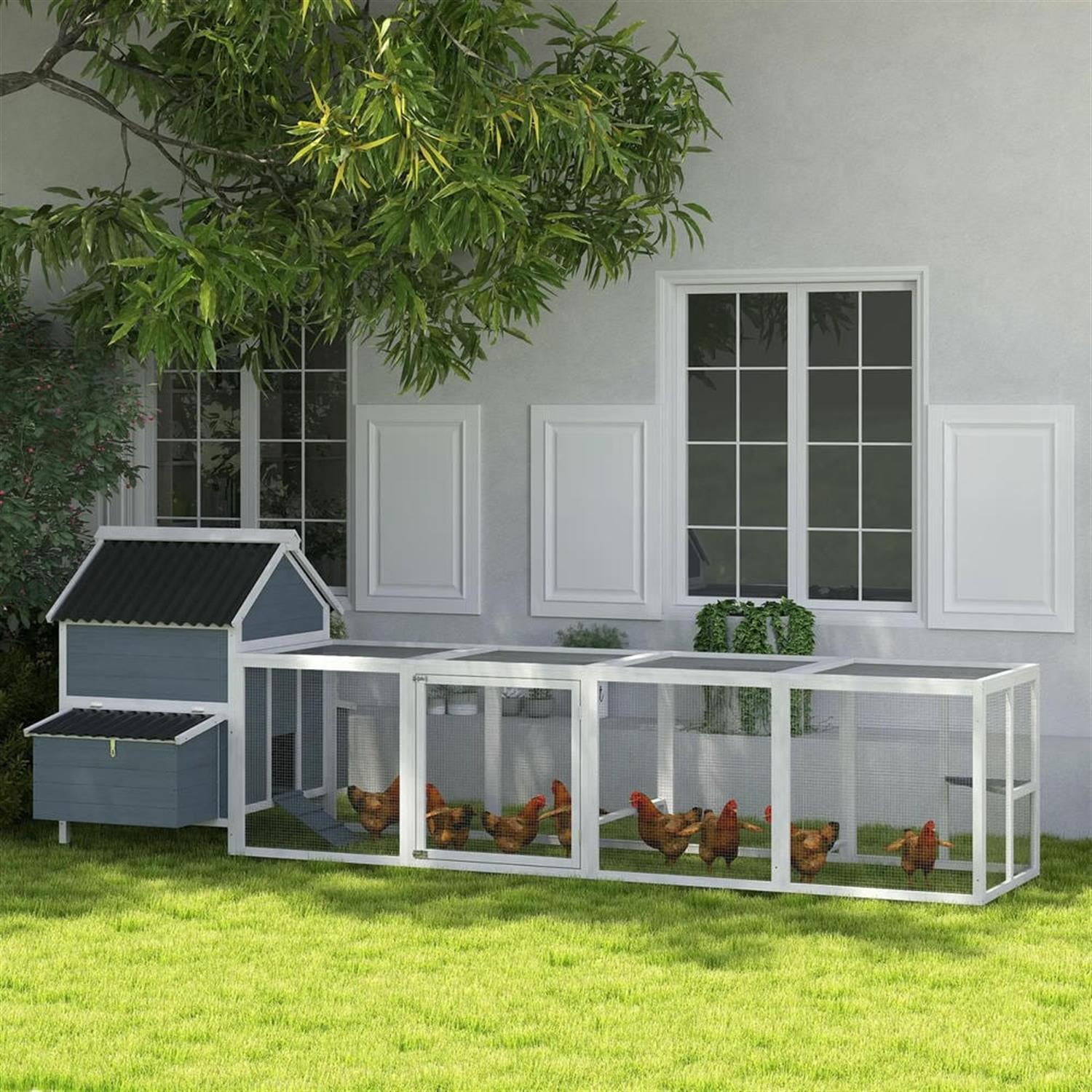 Pefilos 156" Outdoor Large Wooden Chicken Coop with Nesting Box, Runs, Farm Hen House 10-15 Hens, Weatherproof Pet House for Rabbits, Poultry, Gray