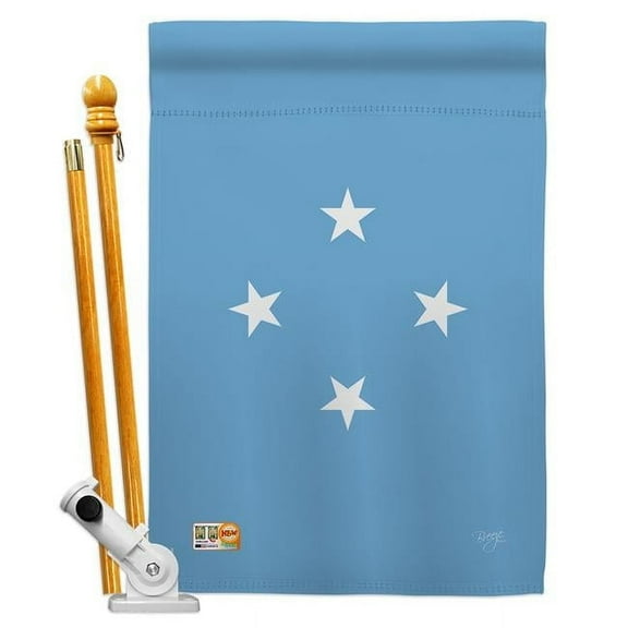 Breeze Decor BD-CY-HS-108352-IP-BO-D-US15-BD 28 x 40 in. Micronesia Flags of the World Nationality Impressions Decorative Vertical Double Sided House Flag Set with Pole Bracket Hardware