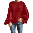 thumbnail image 4 of Zedker Elegant Knitted Casual Pullover Sweaters for Women,Cozy Long Sleeve Crewneck Sweatshirts ,Fashion Versatile Loungewear Blouses for Fall,Wine,XXXXL, 4 of 8