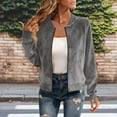 thumbnail image 2 of Women Faux Suede Bomber Jacket Sevevn Long Sleeve Zip Up Raglan Sleeve Cropped Casual Outerwear for Everyday Street Wear, 2 of 9