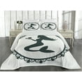 thumbnail image 2 of Ambesonne Mermaid Quilted Coverlet 3 Pcs, Vintage Cartoon Fish, Queen Size, Black White, 2 of 4