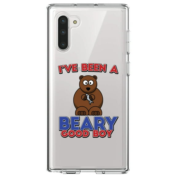 DistinctInk Clear Shockproof Hybrid Case for Samsung Galaxy Note 10 (6.3" Screen) - TPU Bumper Acrylic Back Tempered Glass Screen Protector - I've Been A Beary Good Boy