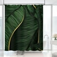 thumbnail image 3 of Tropical Palm Leaf Shower Curtain Dark Green Golden Banana Leaves Bathroom Tropical Jungle Palm Tree Hawaiian Bathroom Decor Set with12 Hooks 72x72 inches (A), 3 of 6