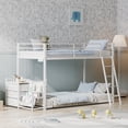 thumbnail image 3 of Zimtown Twin Over Twin Bunk Bed with 3 Storage Drawers, Metal Low Profile Bunk Bed Frame with LED Lights, Charging Station, White, 3 of 7